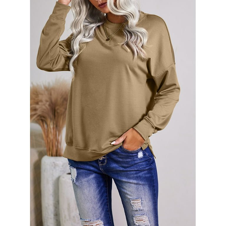Womens Casual Crewneck Solid Color Sweatshirt