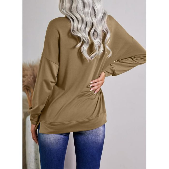 Womens Casual Crewneck Solid Color Sweatshirt - Image 2